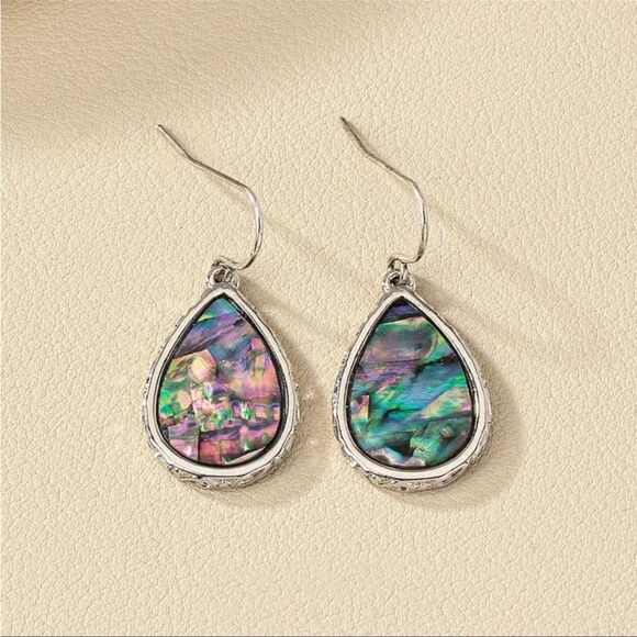 Abalone Shell Silver Drop Hook Earrings Boho Jewelry - Picture 1 of 4